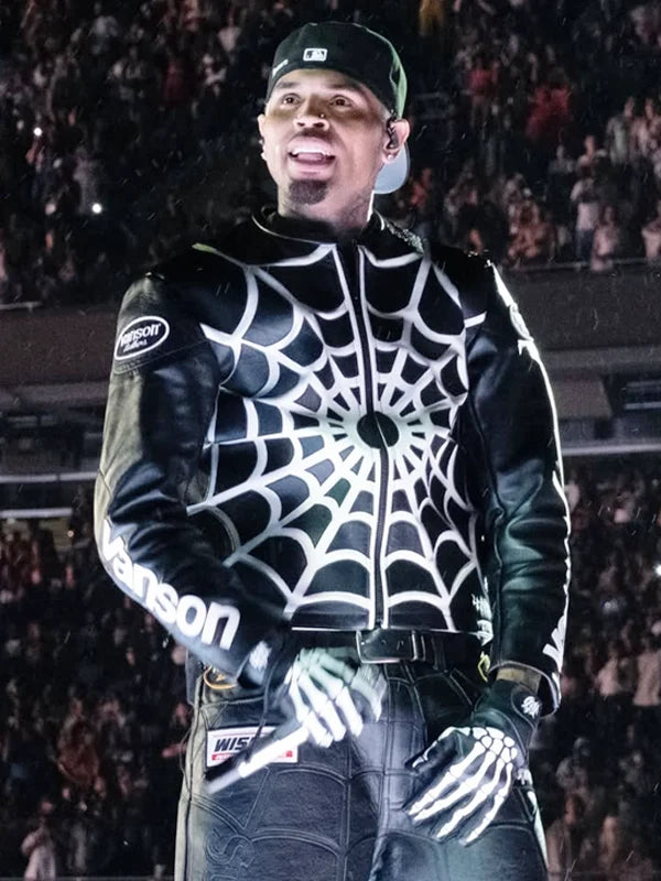 Chris Brown Spider Man Black Leather Jacket
