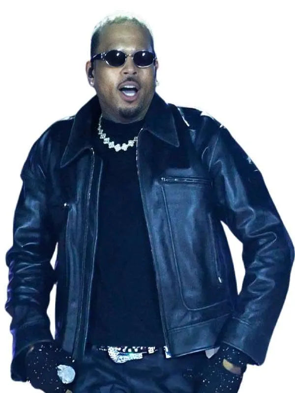 Chris Brown The R&B Tour 2026 Leather Jacket front view