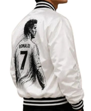 CR7 white bomber jacket with ribbed collar