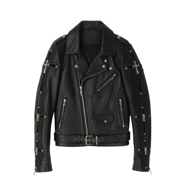 Cross Patch Leather Biker Jacket