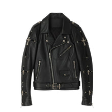 Cross Patch Leather Biker Jacket