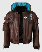 Brown Cyberpunk 2077 bomber jacket with oni mask