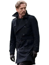 Men's black belted trench coat inspired by Damian Lewis