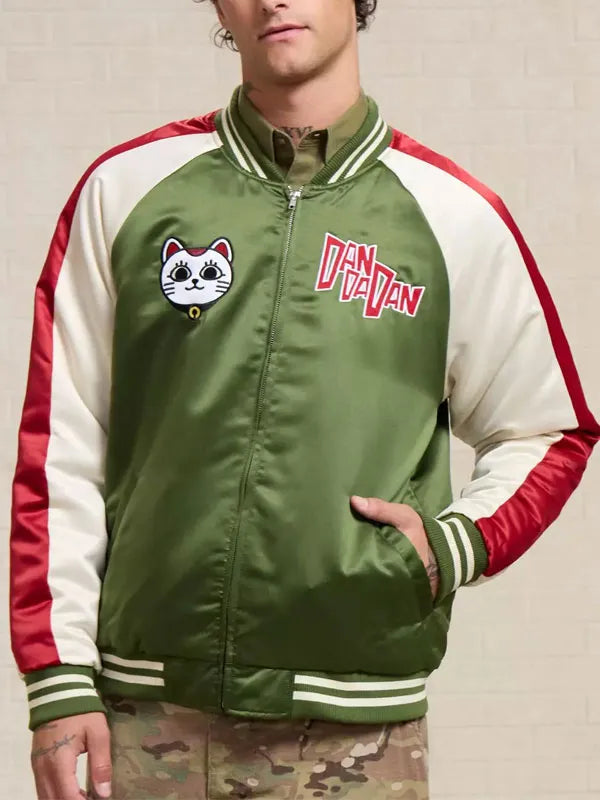 Anime inspired Dandadan satin bomber jacket