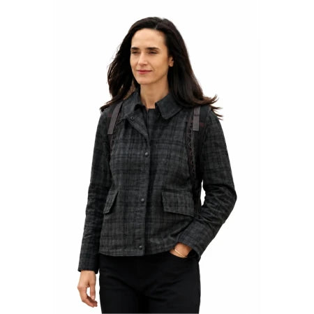 Jennifer Connelly Grey Plaid Jacket with snap-button closure
