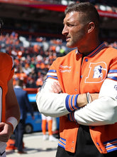 Orange and White Denver Broncos Varsity Jacket