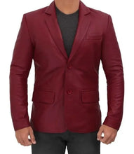 men's maroon lambskin leather blazer jacket