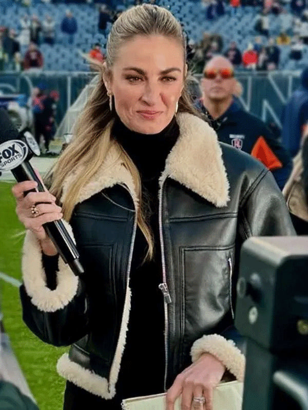 Erin Andrews Black Shearling Jacket in premium real leather