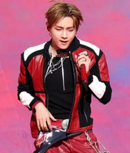 BTS V Halftime Show color block leather jacket