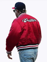 Future red satin bomber jacket from fashion show 2026