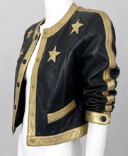 Vintage Golden Star Leather Jacket with round neckline