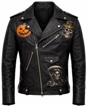 Halloween Grim Reaper Biker Jacket with lapel collar and zipper closure