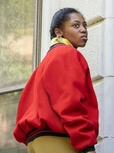 Hailey Kilgore red wool bomber jacket