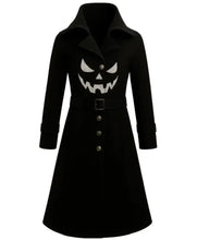 Halloween Gothic White Pumpkin Face black wool coat