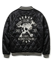 Unisex Skull and Crossbone Quilted Black Jacket with ribbed collar
