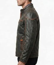 Halloween Trick or Treat Black Leather Cafe Racer Jacket