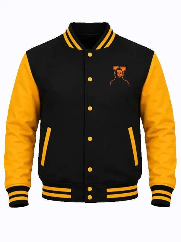 Michael Myers Halloween Haddonfield Varsity Jacket with leather sleeves