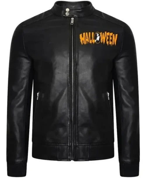 Halloween Black Motorcycle Jacket with snap-tab collar