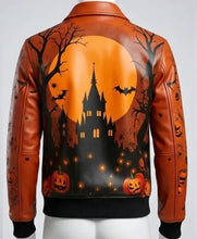 Premium Halloween Haunted Castle printed leather jacket