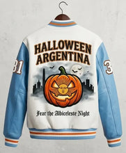 White and blue Halloween Argentina Varsity Jacket