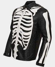 Halloween Skeleton Print Black Leather Jacket