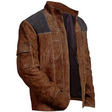 Vintage Brown Patched Biker Stripes Suede Leather Jacket for Men