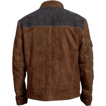 Vintage Brown Patched Biker Stripes Suede Leather Jacket for Men