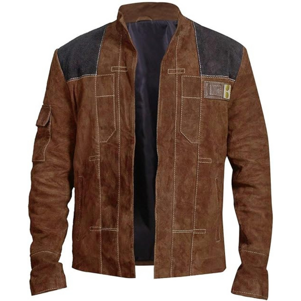 Vintage Brown Patched Biker Stripes Suede Leather Jacket for Men