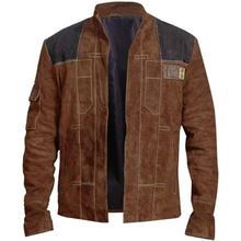 Vintage Brown Patched Biker Stripes Suede Leather Jacket for Men