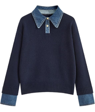 In the City Lindsay Hubbard Navy Blue Denim Polo Sweater