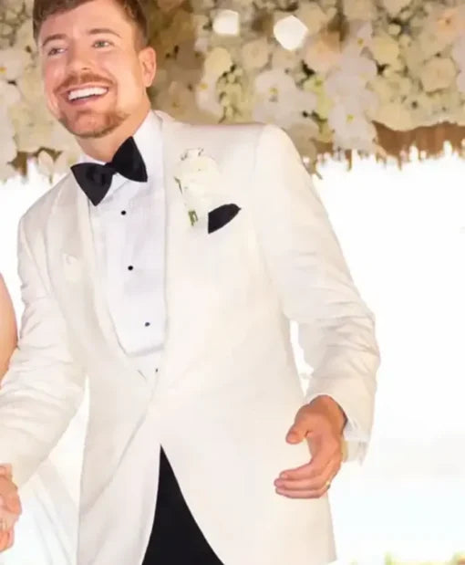Necker Island 2026 MrBeast wedding blazer without floral brooch