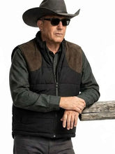 Kevin Costner black quilted vest from Yellowstone
