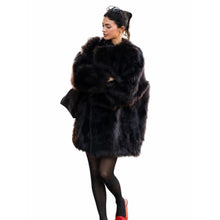 Women's brown faux fur winter coat with button closure