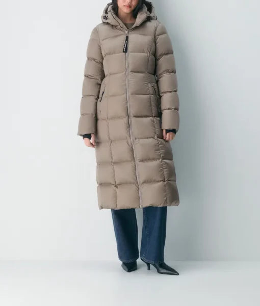 Love It Or List It grey long puffer coat front view