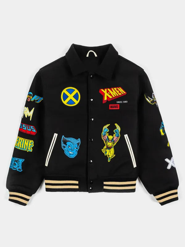 Marvel inspired varsity jacket with shirt style collar