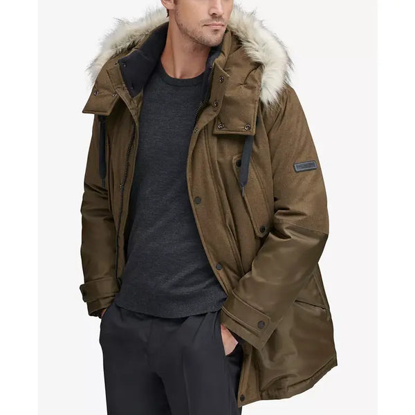 Men's Mixed-Media Parka with Removable Hood