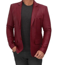 maroon leather blazer with shearling cuffs