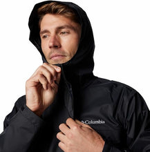 Stylish black Columbia jacket for rainy weather