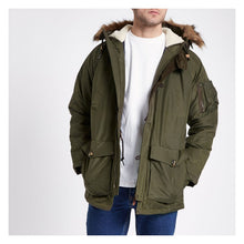 Mens Lee Dark Green  Fur Trim Parka Jacket