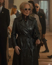Meryl Streep inspired black leather trench coat for women