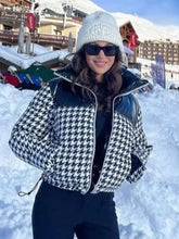 Black and white Michelle Keegan houndstooth puffer jacket