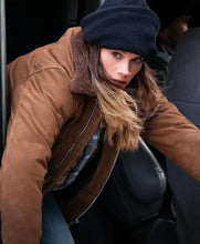 Brown suede leather jacket with zipper closure