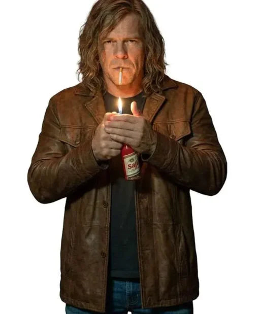 Brown leather movie jacket inspired by Alan Ritchson