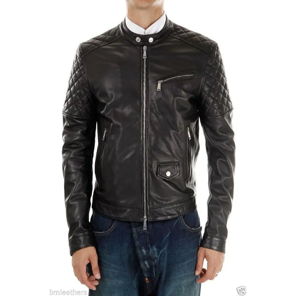 Motorcycle Leather Men Black Jacket