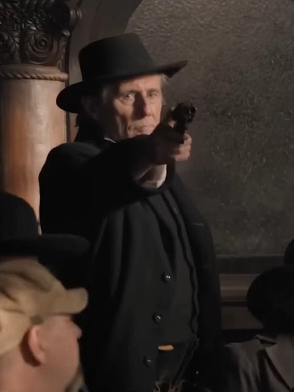 Murder at Yellowstone City Gabriel Byrne Black Coat