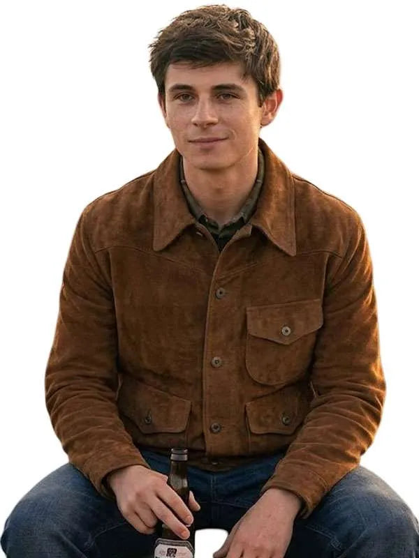 Brown suede leather jacket worn by Ashby Gentry