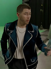 Power Ballad Nick Jonas Blue Velvet Biker Jacket