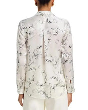 White abstract button down shirt inspired by Nikki Newman