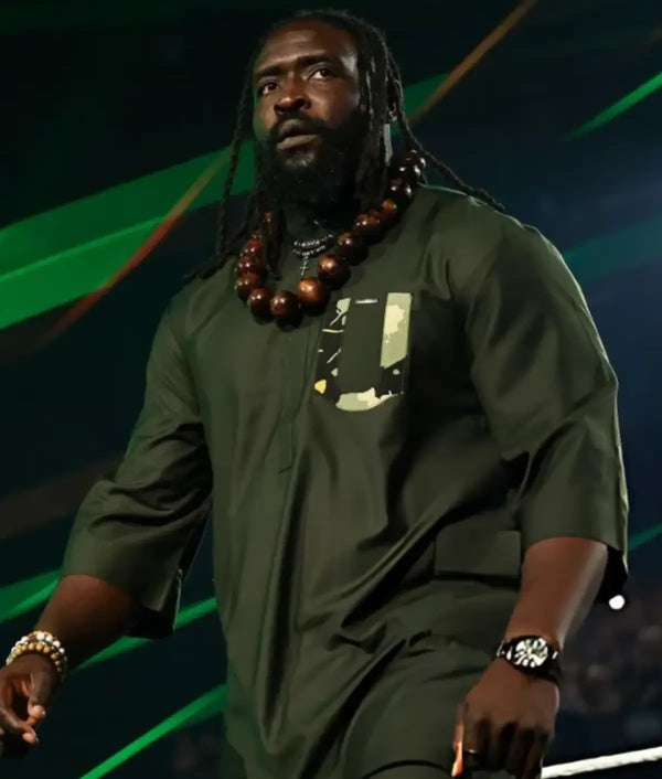 Oba Femi Monday Night RAW Olive Green Kurta Style Shirt