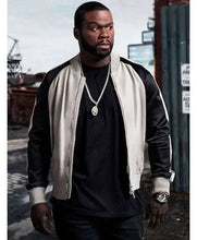 Black and white leather jacket inspired by 50 Cent